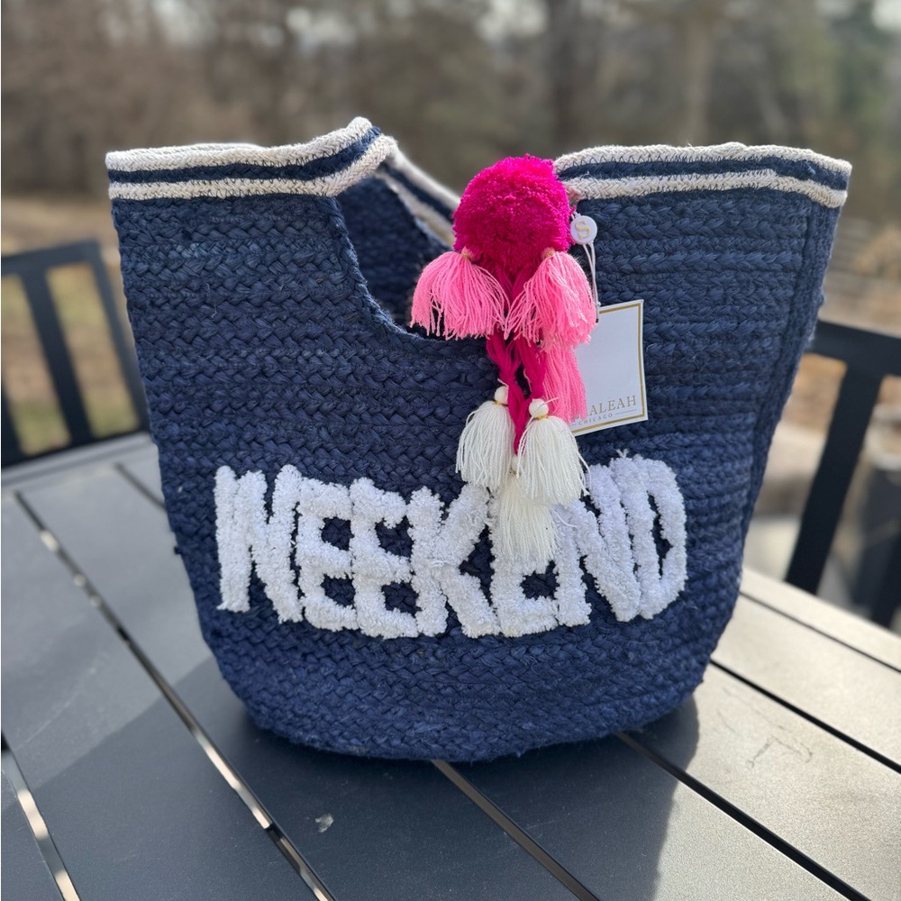 Blue Weekend Tote/Beach Bag-with Pink Tassels